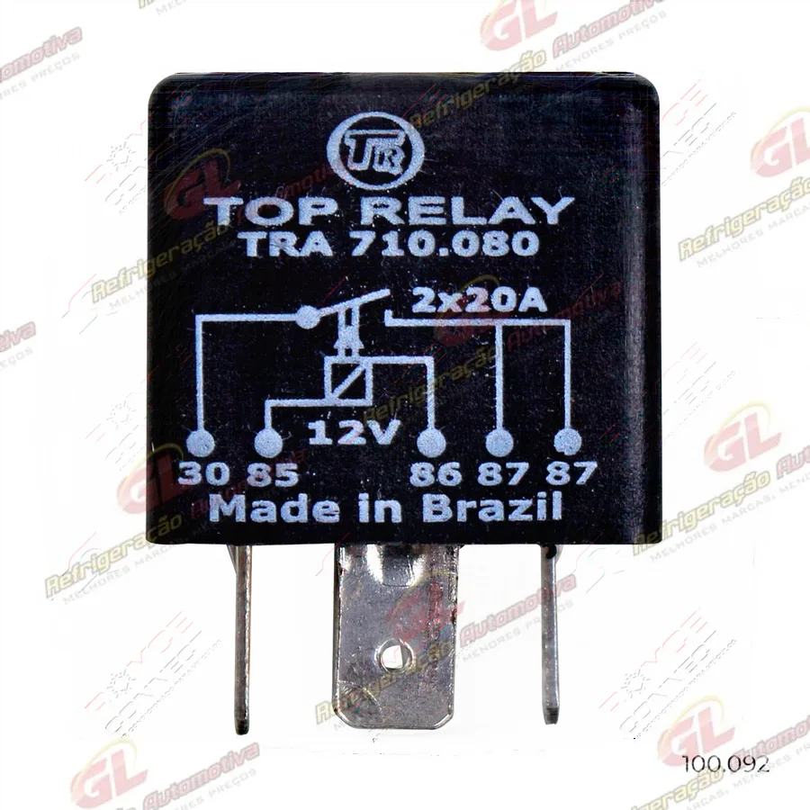 Relé Auxiliar 12 Volts 5 Terminais 2x20A Ar Condicionado/ Ventilador Radiador/ Injeção eletrônica/ Bomba Combustível/ Buzina/ Partida a Frio/ Faróis Auxiliares