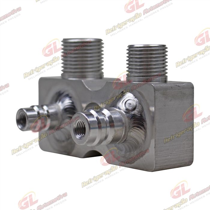 Válvula Conector com Válvula de Serviço Compressor Harrison Chevrolet Corsa com Serviço R134a - Alumínio