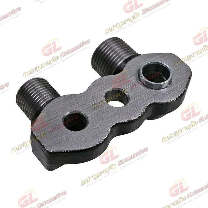 Conector de Descarga e Sucção da Tampa Traseira Compressor Seltec / Sanden - Aço — foto 2