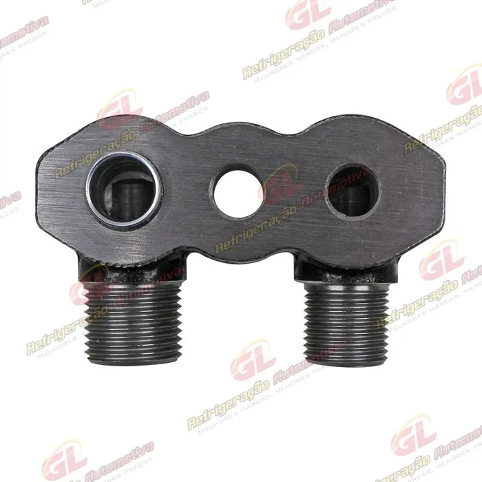 Conector de Descarga e Sucção da Tampa Traseira Compressor Seltec / Sanden - Aço — foto 3