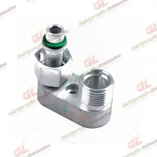 Conector do Evaporador Volkswagen Fox com 1 Furo Saida para Cima - Alumínio