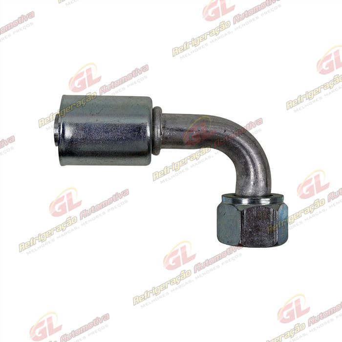 Conexão O'ring 90º Fêmea 10mm Aluminio c/Clip Porca em Aço