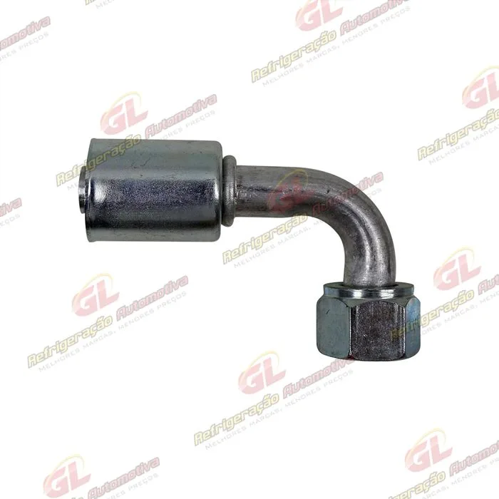 Conexão O'ring 90º Fêmea 10mm Aluminio c/Clip Porca em Aço