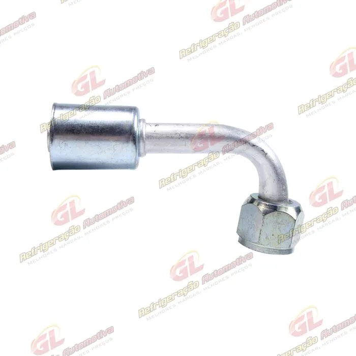 Conexão Flare 90º Fêmea 10mm Aluminio c/Clip