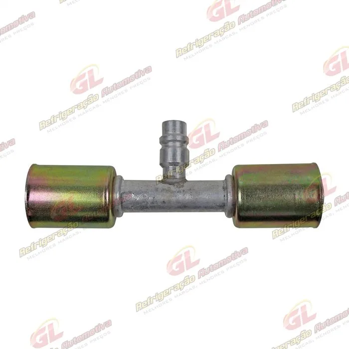 Emenda 10mm Aluminio c/ Válvula de Serviço R134 c/Clip