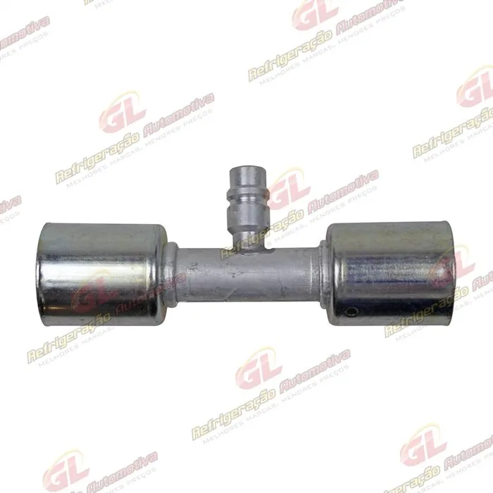 Emenda 12mm Aluminio c/ Válvula de Serviço R134 c/ Clip