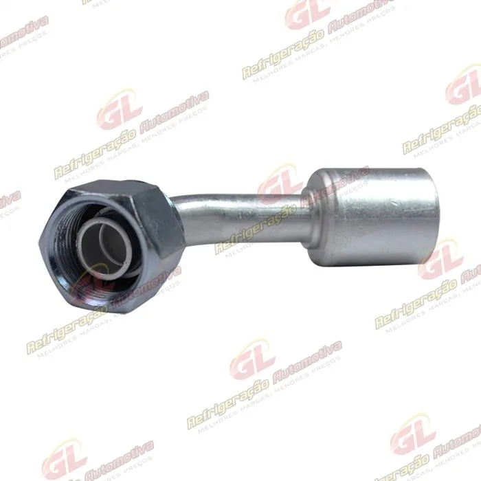 Conexão O'ring 45º Fêmea 12mm Aluminio c/Clip R134a