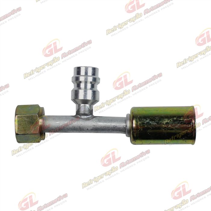 Conexão O'ring Reta Fêmea 06mm Alumínio c/ Válvula de Serviço R134a c/Clip