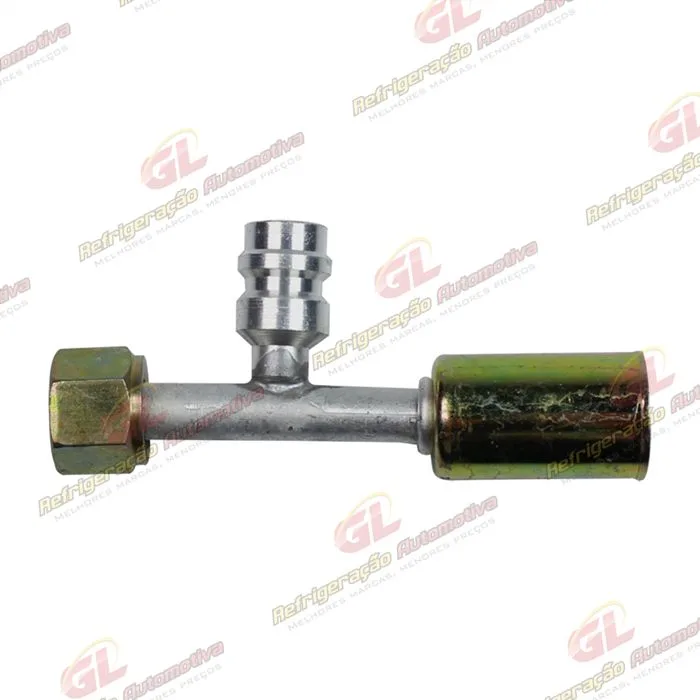 Conexão O'ring Reta Fêmea 06mm Alumínio c/ Válvula de Serviço R134a c/Clip