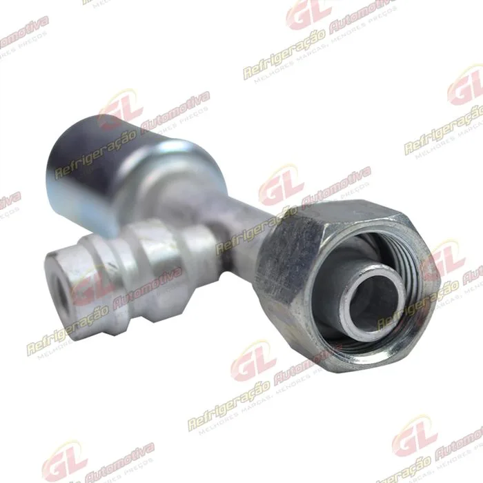 Conexão O'ring Reta Fêmea 08mm Aluminio c/ Válvula de Serviço R134a c/ Clip — foto 2