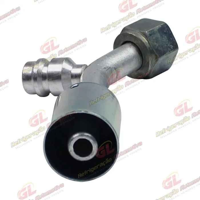 Conexão O'ring 45º Fêmea 08mm Aluminio c/ Válvula de Serviço R134a c/ Clip — foto 3