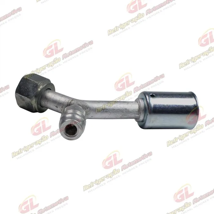 Conexão O'ring 45º Fêmea 08mm Aluminio c/ Válvula de Serviço R134a c/ Clip — foto 4