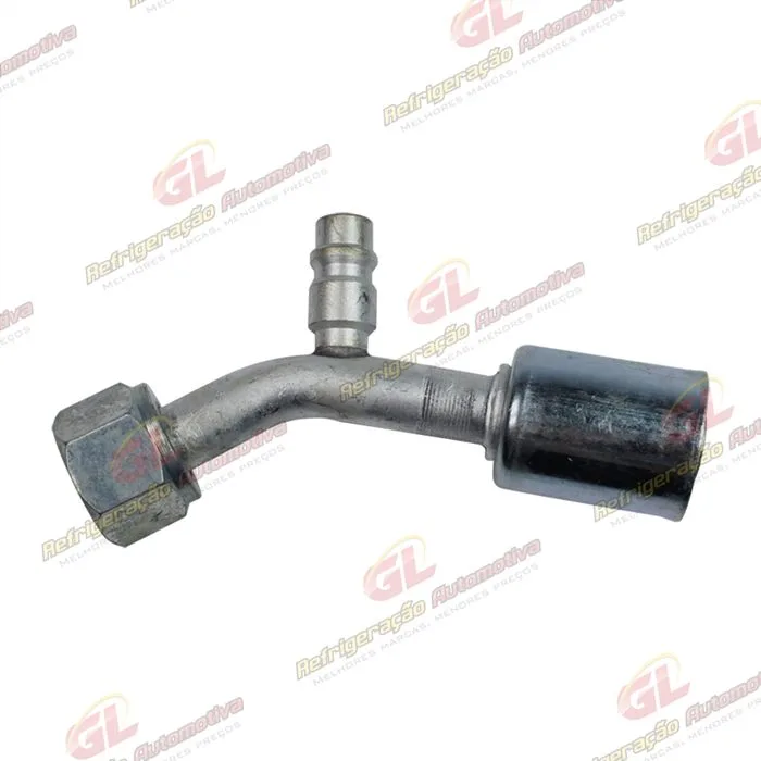 Conexão O'ring 45º Fêmea 10mm Aluminio c/ Válvula de Serviço R134a c/ Clip