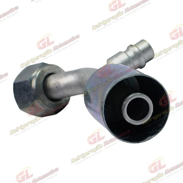 Conexão O'ring 45º Fêmea 10mm Aluminio c/ Válvula de Serviço R134a c/ Clip — foto 2