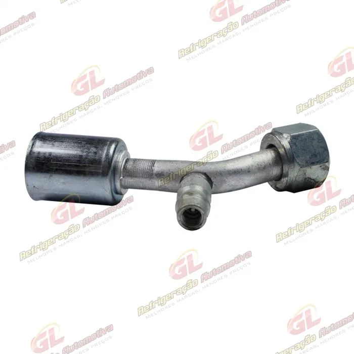 Conexão O'ring 45º Fêmea 10mm Aluminio c/ Válvula de Serviço R134a c/ Clip — foto 3