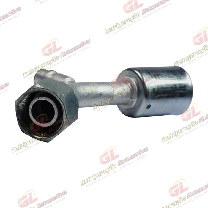 Conexão O'ring 45º Fêmea 10mm Aluminio c/ Válvula de Serviço R134a c/ Clip — foto 4