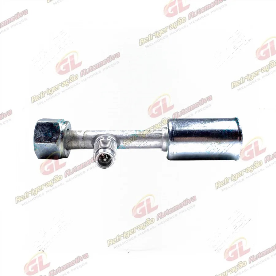 Conexão O'ring Reta Fêmea 06mm Aluminio c/ Válvula de Serviço R12 c/ Clip