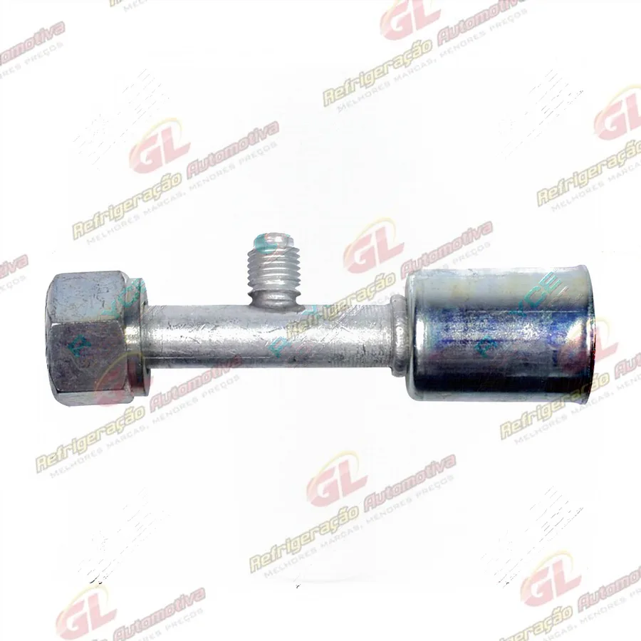 Conexão O'ring Reta Fêmea 10mm Alumínio C/ Válvula de Serviço R12 c/ Clip