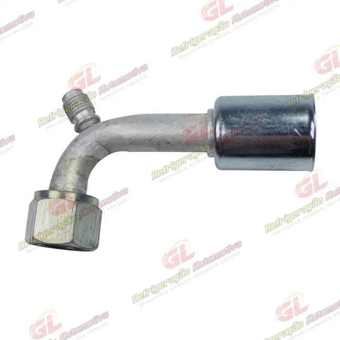 Conexão O'ring 90º Fêmea 10mm Aluminio c/ Válvula de Serviço R12 c/ Clip