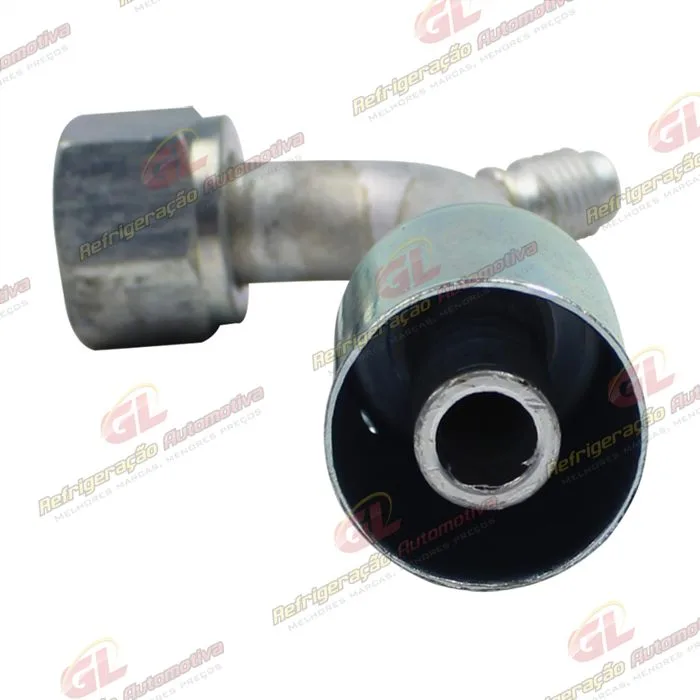 Conexão O'ring 90º Fêmea 10mm Aluminio c/ Válvula de Serviço R12 c/ Clip — foto 3
