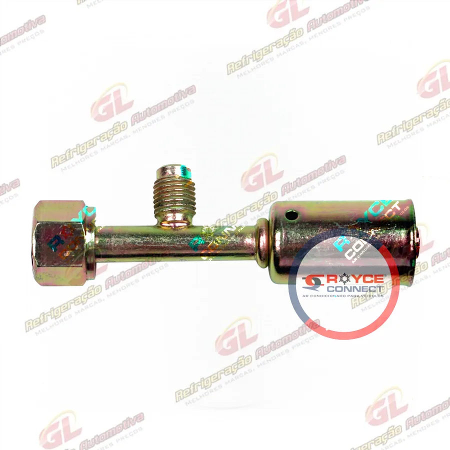 Conexão O'ring Reta Fêmea 06mm Aço c/ Válvula de Serviço R12 c/ Clip