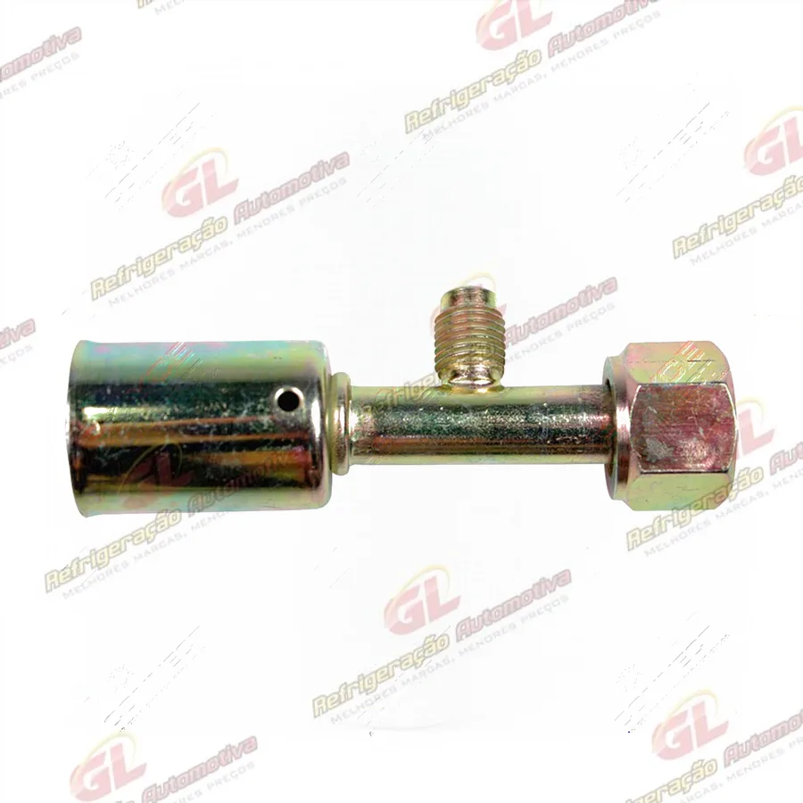 Conexão O'ring Reta Fêmea 08mm Aço c/ Válvula de Serviço R12 c/ Clip