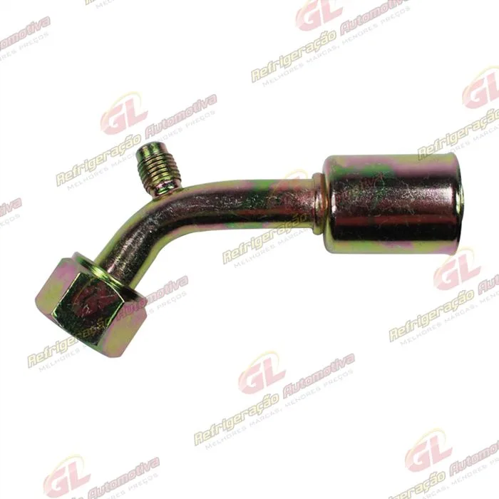 Conexão O'ring 45º Fêmea 10mm Aço c/ Válvula de Serviço R12 c/ Clip