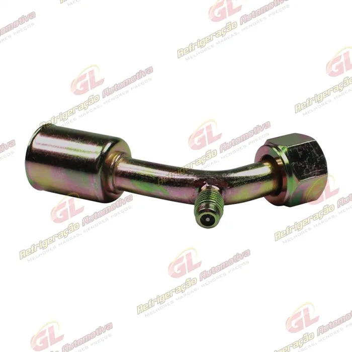 Conexão O'ring 45º Fêmea 10mm Aço c/ Válvula de Serviço R12 c/ Clip — foto 4