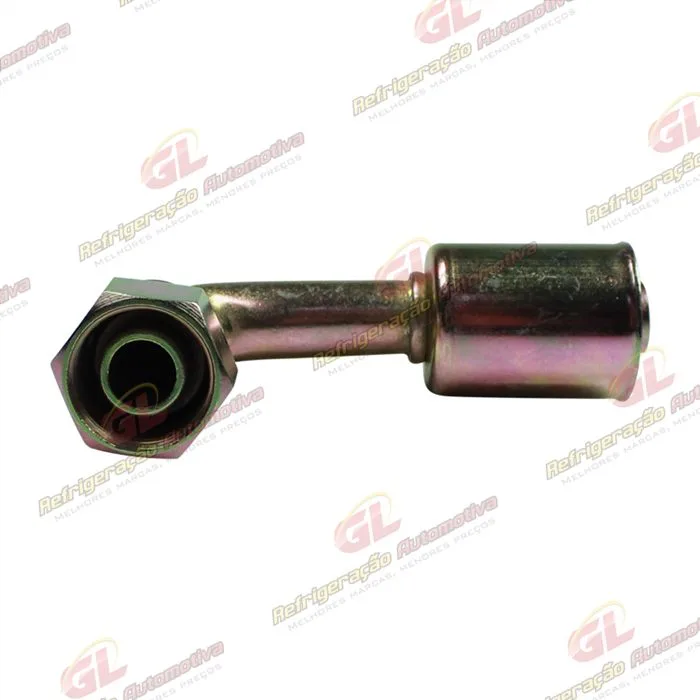 Conexão O'ring 90º Fêmea 10mm Aço c/ Válvula de Serviço R12 c/ Clip — foto 2