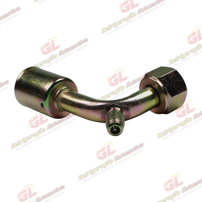 Conexão O'ring 90º Fêmea 10mm Aço c/ Válvula de Serviço R12 c/ Clip — foto 3