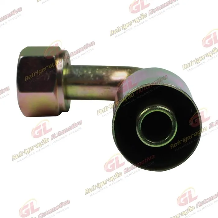 Conexão O'ring 90º Fêmea 10mm Aço c/ Válvula de Serviço R12 c/ Clip — foto 4