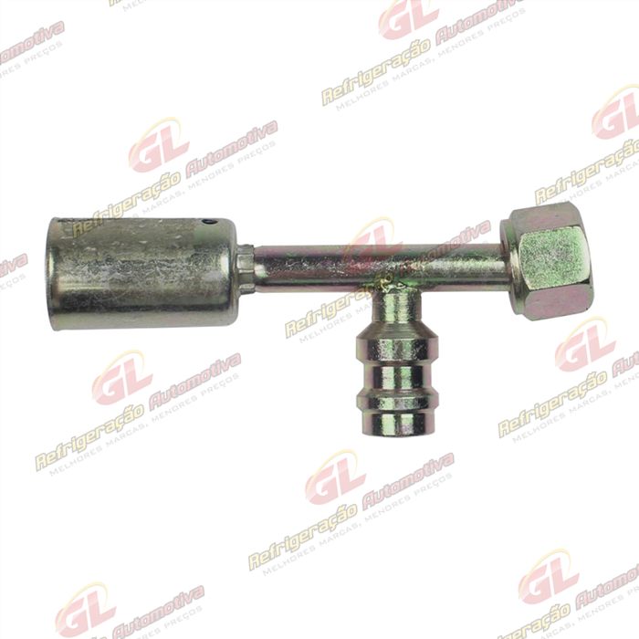 Conexão O'ring Reta Fêmea 06mm Aço c/ Válvula de Serviço R134a c/ Clip