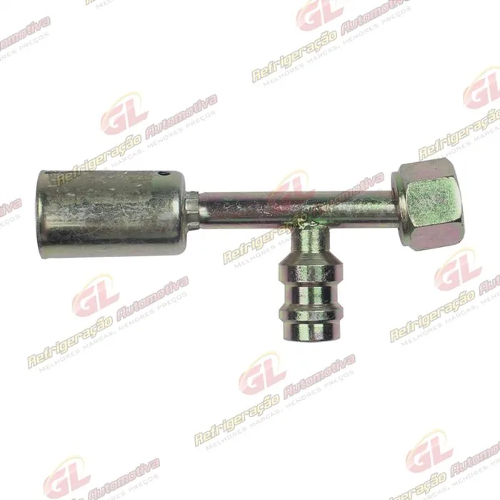 Conexão O'ring Reta Fêmea 06mm Aço c/ Válvula de Serviço R134a c/ Clip