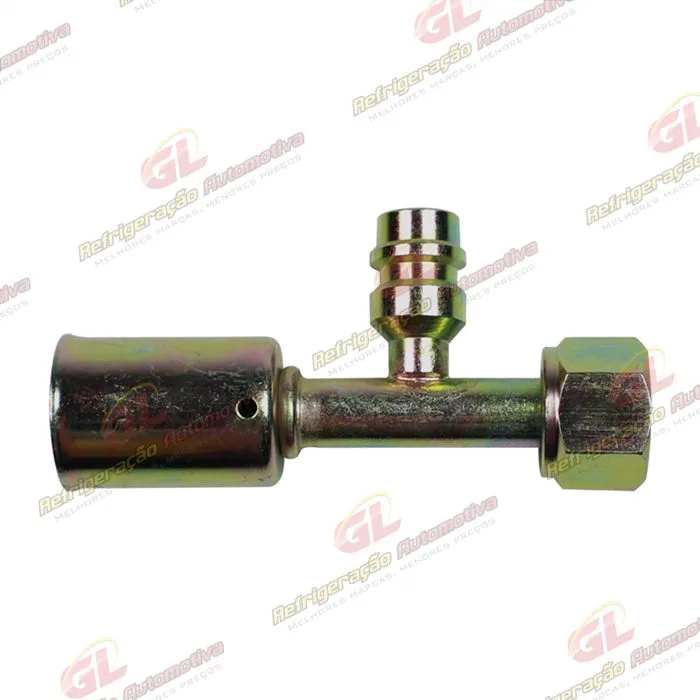 Conexão O'ring Reta Fêmea 08mm Aço c/ Válvula de Serviço R134a c/Clip