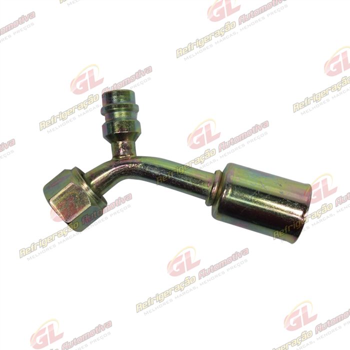 Conexão O'ring 45º Fêmea 08mm Aço c/ Válvula de Serviço R134a c/Clip