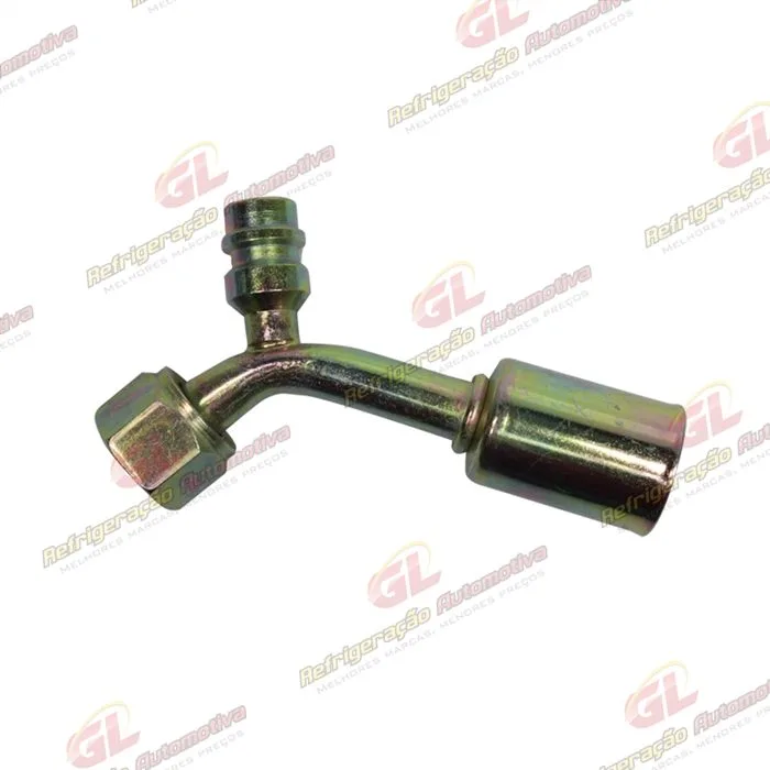 Conexão O'ring 45º Fêmea 08mm Aço c/ Válvula de Serviço R134a c/Clip