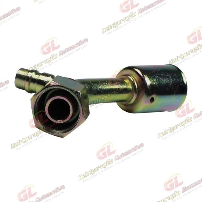 Conexão O'ring 45º Fêmea 10mm Aço c/ Válvula de Serviço R134a c/ Clip — foto 2