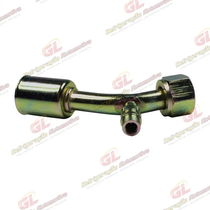 Conexão O'ring 45º Fêmea 10mm Aço c/ Válvula de Serviço R134a c/ Clip — foto 3