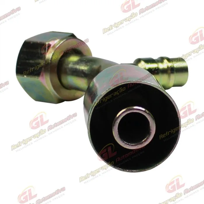 Conexão O'ring 45º Fêmea 10mm Aço c/ Válvula de Serviço R134a c/ Clip — foto 4