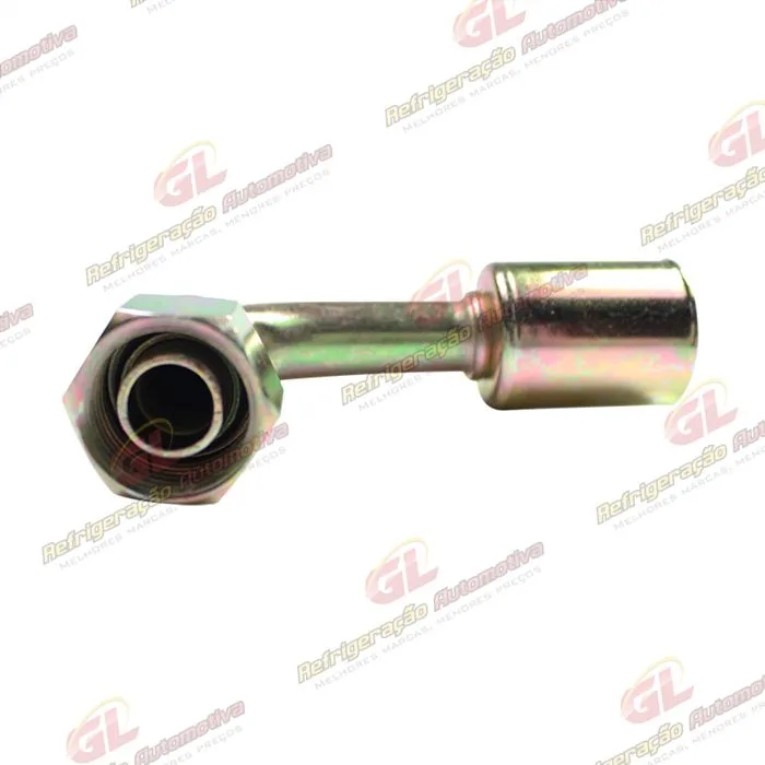 Conexão O'ring 90º Fêmea 10mm Aço c/ Válvula de Serviço R134a c/ Clip — foto 2