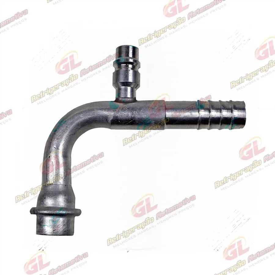 Conexão 90º 12mm Aluminio c/ Válvula de Serviço p/ Valvula de Expansão Block Com Redução Para Mangueira 10 s/ Clip