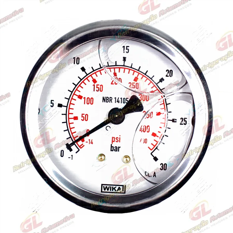 Relógio Manômetro de Alta Pressão -1/+30Barx-14/+430 PSI 7/16 Recicladora MM6F Robinair RC.500.450