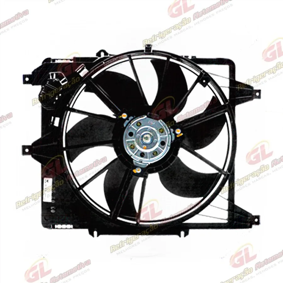 Eletroventilador do Radiador c/ Defletor Renault Clio AG/ Kangoo 1.0/1.6 1996>/ Logan/ Sandero 1.0/1.6 2007 Até 2013/ Symbol 1.6 2009 Até 2013 Equipamento Valeo - 12 Volts