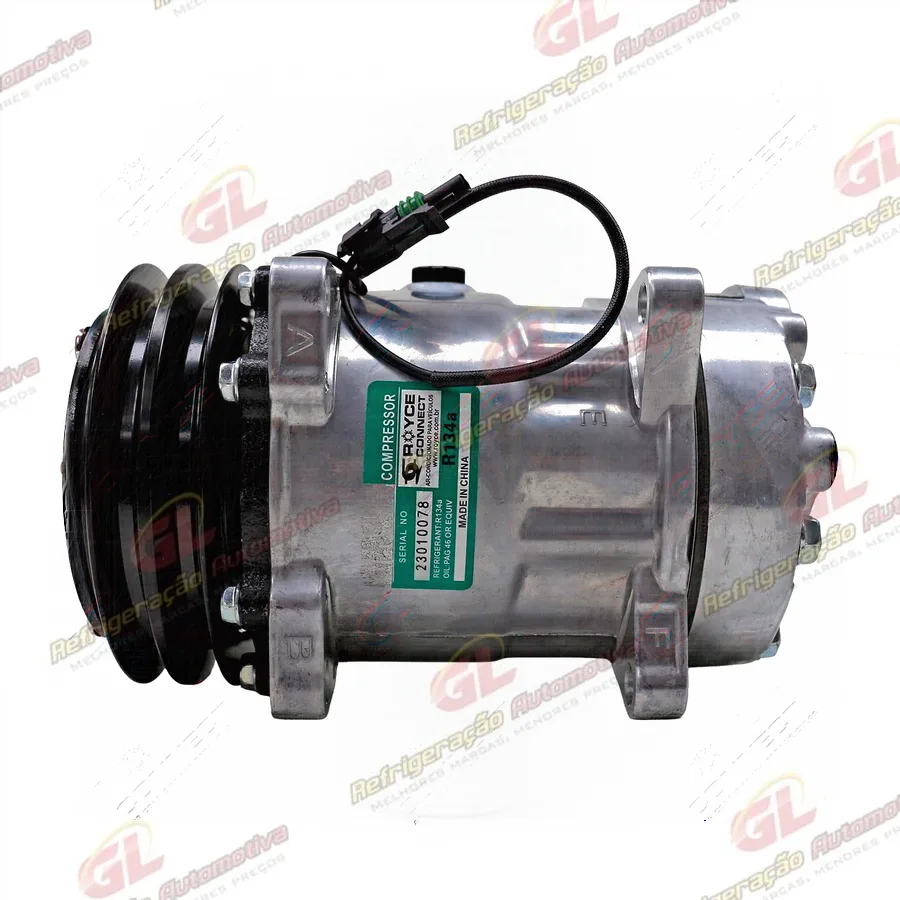 Compressor Modelo Sanden 8258 / 60367H15 Máquina Retroescavadeira Volvo BL60B - 12 Volts Polia 2A 132mm