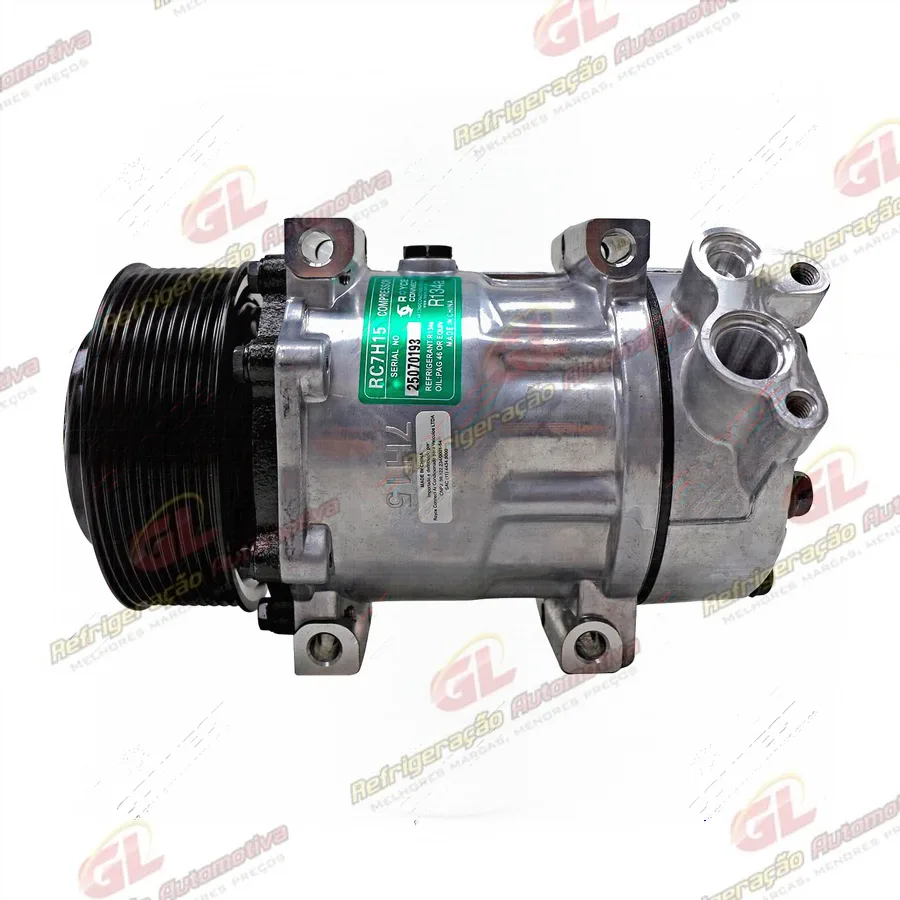 Compressor Modelo Sanden AQ001A AB7H15AB Caminhão Scania 620S/ R620XT/ 770S Motor V8 - 24 Volts Polia 10pk OEM: 2951936