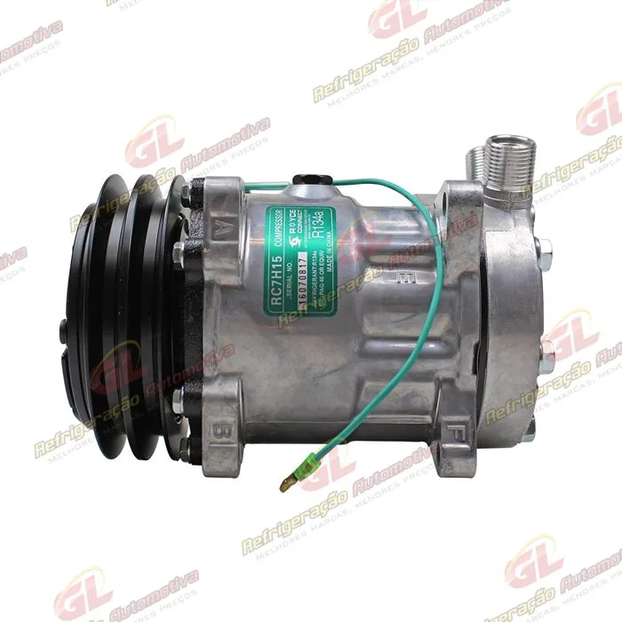 Compressor Modelo AA7H15AA 8 Orelhas - 24 Volts Polia 2A 132mm Saida Vertical 200cc Máquina New Holland / Máquina Empilhadeira Kalmar DRF450 R134a