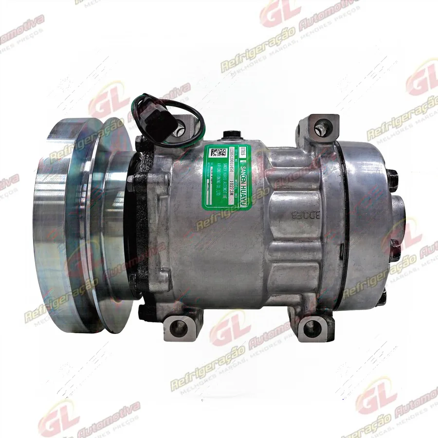 Compressor Sanden Huayu 4129 AA7H15AA Máquina Motoniveladora Patrol New Holland RG140B / RG170B / RG200B Moderna - 24 Volts Polia Canal 1A 138mm Saida Flex