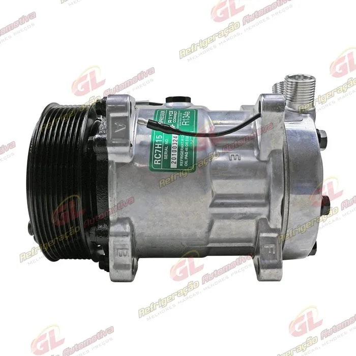 Compressor Modelo AA7H15AA Máquina New Holland 8 Orelhas - 12 Volts Polia 8pk 119mm R134a