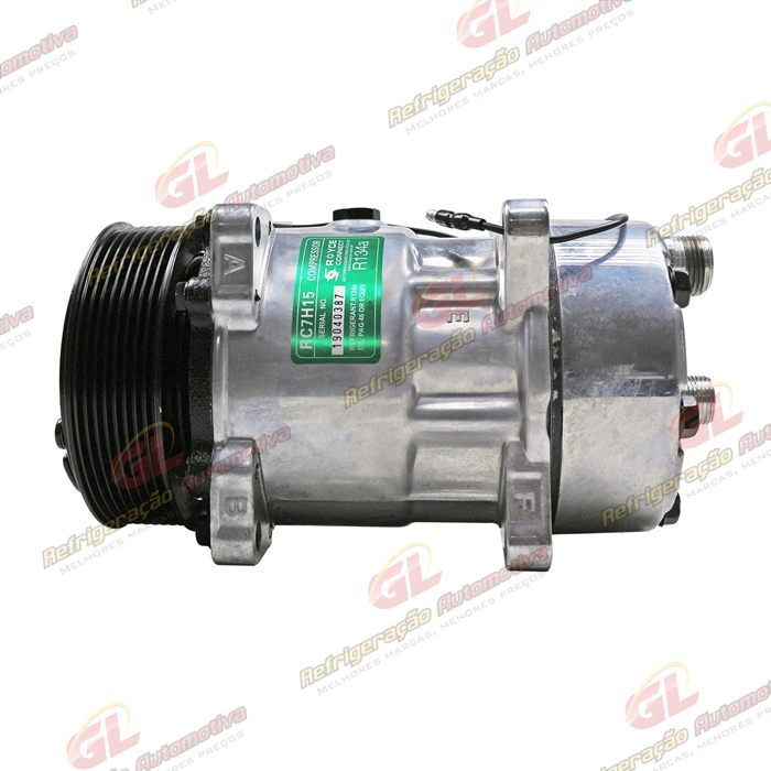 Compressor Modelo AA7H15AA Máquina New Holland 8 Orelhas Descarga/Sucção Traseira O´ring - 12 Volts Polia 8pk 119mm R134a