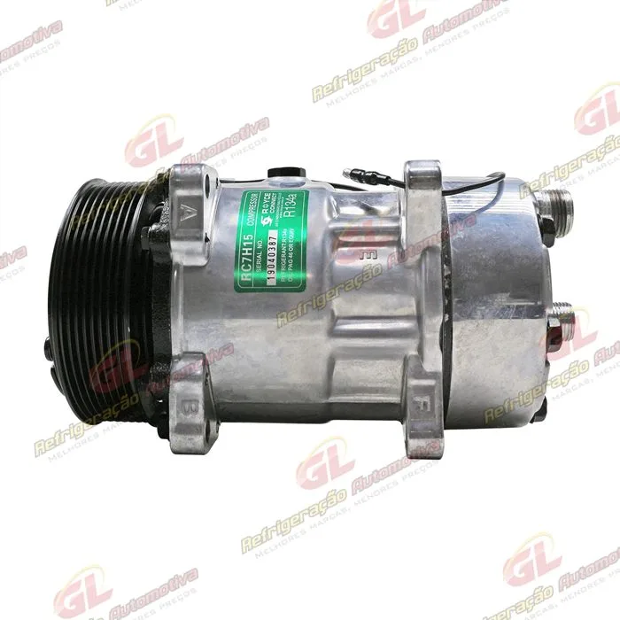 Compressor Modelo AA7H15AA Máquina New Holland 8 Orelhas Descarga/Sucção Traseira O´ring - 12 Volts Polia 8pk 119mm R134a